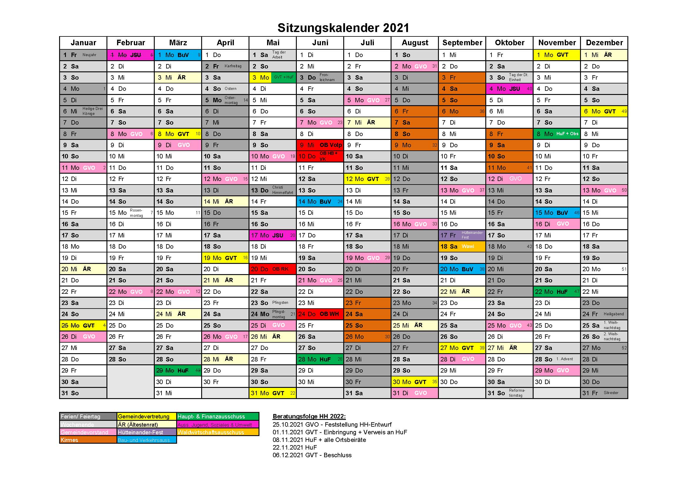 Sitzungskalender 2021 - neu